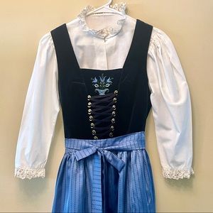 Auth German Dirndl Dress Trachten by ROWE Tyrol Euro Size 40 (US 10) Blue Velvet